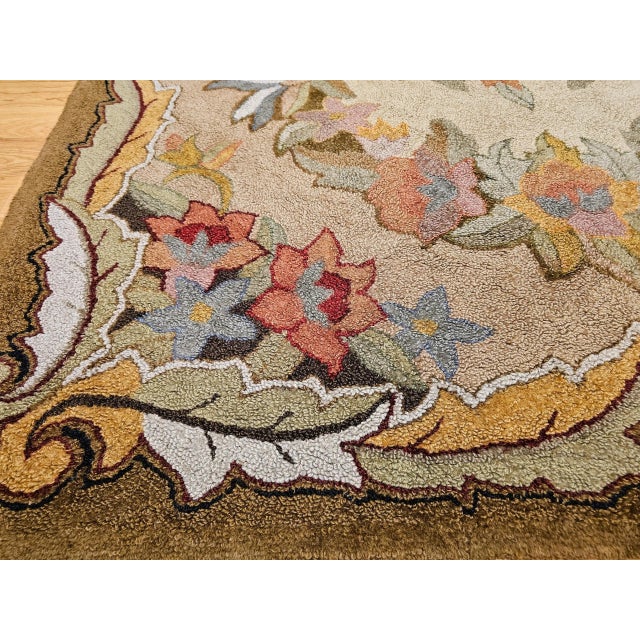 Vintage American Hand Hooked Rug, Floral Pattern in Fall Colors, Folk Art Rug, 6’ X 9’ For Sale - Image 11 of 12