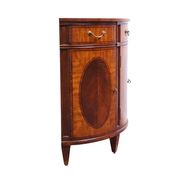 Ethan Allen Townhouse Collection Traditional Hepplewhite Revival Mahogany Inlaid 50" Demilune Console / Buffet 30-6205 For Sale - Image 16 of 18