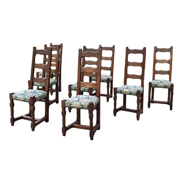 Set of 8 Antique Rustic Dining Chairs Chairish