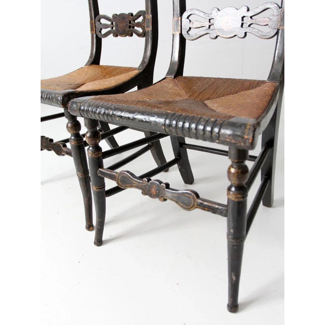 Wood Antique Stencil Painted Chairs Pair For Sale - Image 7 of 13