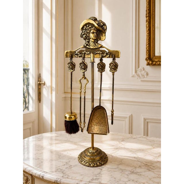 Vintage French Brass Fireplace Tools, Set of 5 For Sale - Image 12 of 12