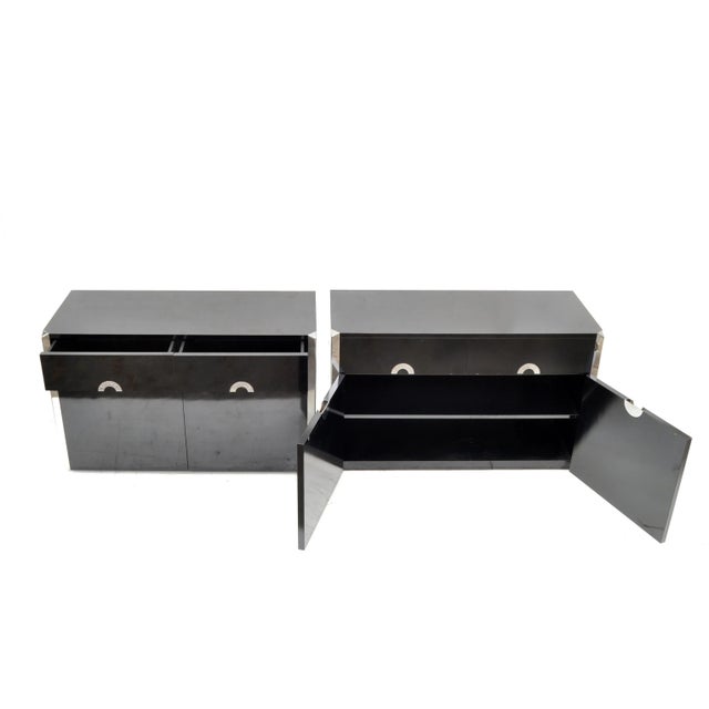 1970s Willy Rizzo Black Laminated Wood & Chrome Sideboard, Dresser, Cabinet Italy Pair For Sale - Image 5 of 13