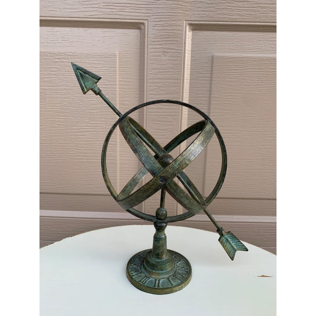Vintage English Country Brass Verdigris Garden Armillary Sundial For Sale - Image 10 of 11
