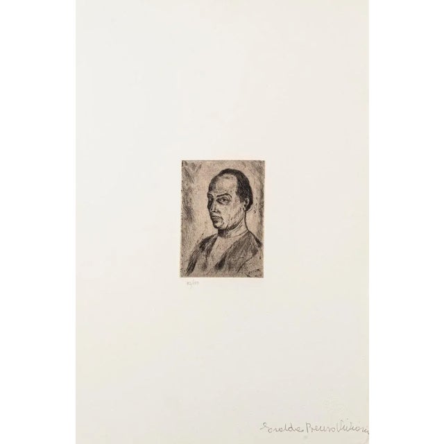 Portrait is an original etching on paper realized by Giuseppe Viviani, plate signed, numbered in pencil on the lower...
