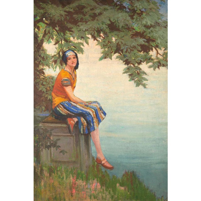 Arthur Croft Mitchell, The Orange Dress, 1920s, Oil Painting on Canvas, Framed For Sale - Image 4 of 15