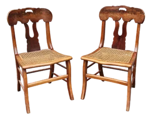 Early 20th Century Pair Federal Style Mahogany and Maple With Cane Seat Side Chairs