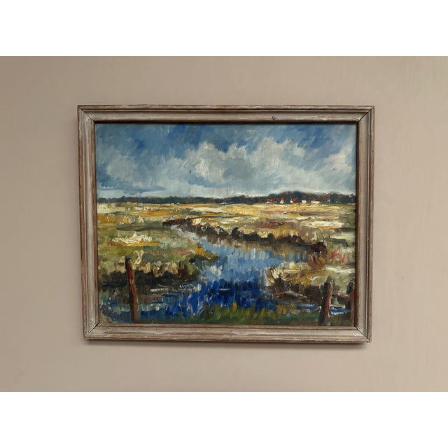 Original Danish Oil on Canvas – “Marsklandskap från Ribe” by Niels Mandrup Bruun (1918–1993) – Signed & Dated 1937 –...