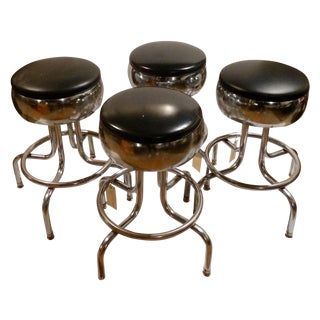1950s Chrome and Vinyl Bar Stools - Set of 4 For Sale