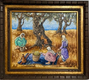 Zvi Livni, Modernist Old City Jerusalem Israel Landscape Oil Painting Zvi Livni Judaica Art, 20th Century