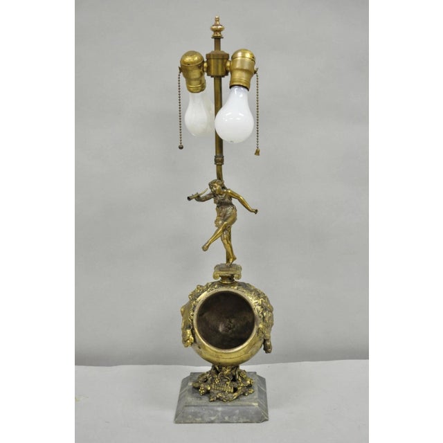 Antique French Renaissance Bronze Figural "Fantasy" Game Hunting Lion Desk Table Lamp. Circa Early 20th Century....