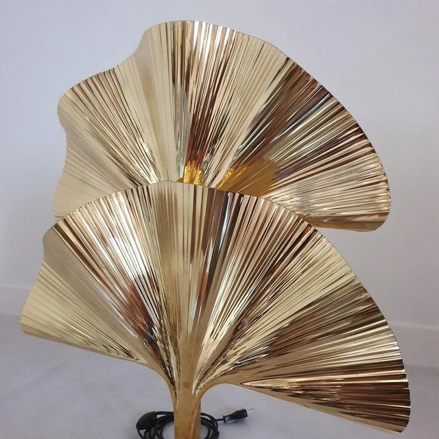 Brass Pair of Ginkgo Brass Table Lamps, Mid Century Modern Italy For Sale - Image 8 of 12
