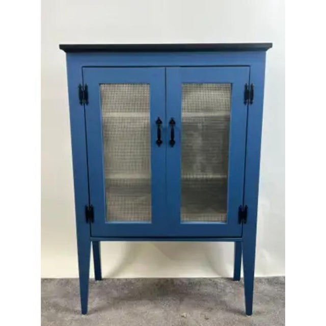 Modern Farmhouse Blue Solid Pin with Silver-Tone Mesh Doors Server or Cabinet This exquisite Hand-Crafted Artisan blue...