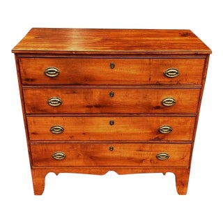 Antique American Early 19Th Century Cherry and Birch Federal Period 4 Drawer Chest For Sale