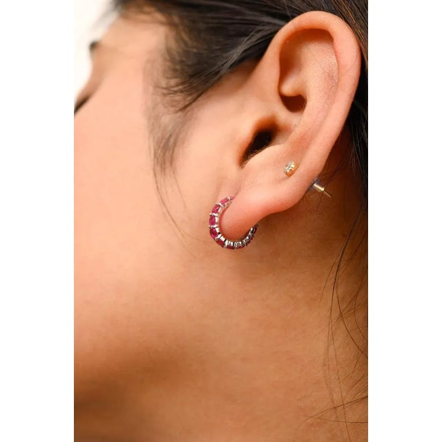 Red Ruby Tiny Hoop Earrings - 2 Pieces For Sale - Image 8 of 9