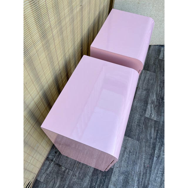 A Pair of Custom Made Postmodern Pink Waterfall Formica Nightstands. Circa 1980s For Sale - Image 18 of 18