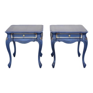 Vintage French Style Blue Side Tables, a Pair For Sale