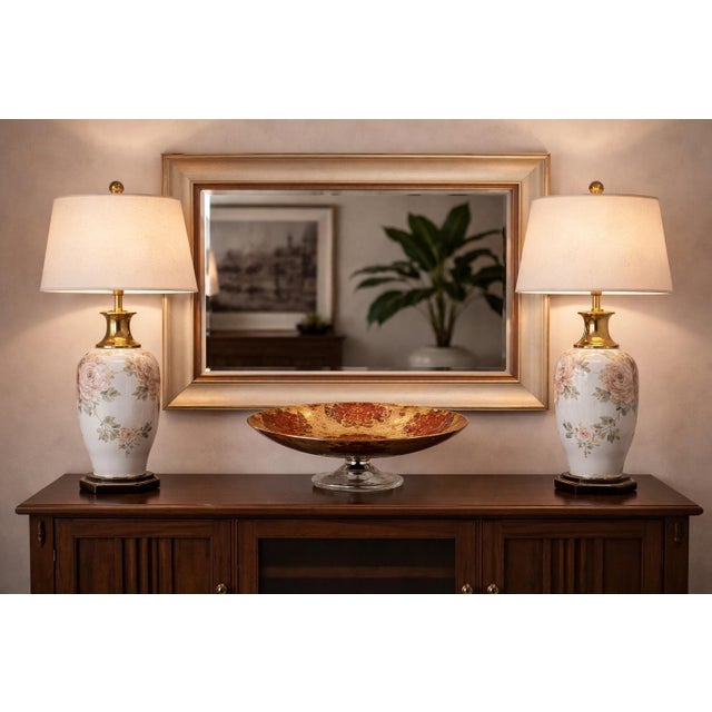 Mid-Century Modern Late 20th Century Large Transitional Champagne Silver Wall Mirror With Copper-Tone Liner – 40" Console or Dresser Mirror For Sale - Image 3 of 6