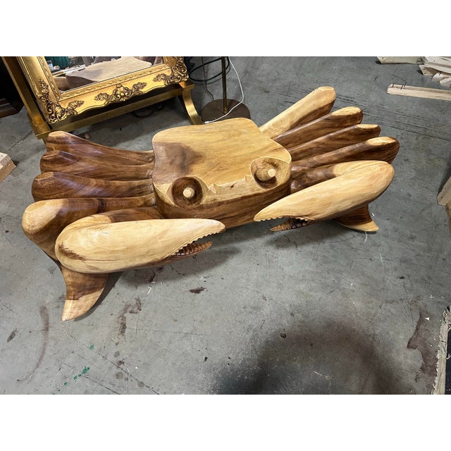 1970s Rare Wooden Hand Carved Crab Coffee Table For Sale - Image 4 of 8