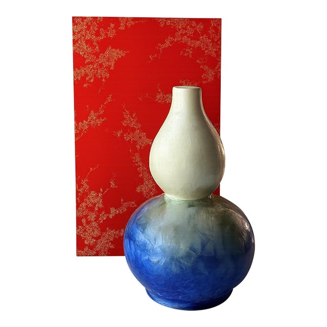 Vintage Chinese Crystalline Glazed Porcelain Vase in Red Floral Box – Unmarked – 11.5” Tall For Sale