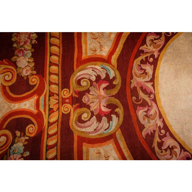 1850s Antique Ivory Neoclassical Floral Aubusson Flatwoven Wool Square Tapestry For Sale In New York - Image 6 of 8