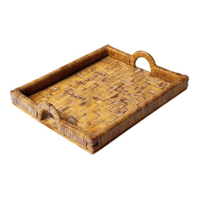 Hollywood Regency Wicker Tray, Vivai Del Sud Italy Ca. 1970 For Sale