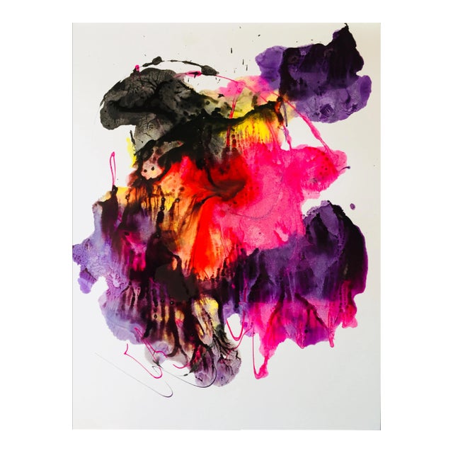 Original Abstract Ink Painting on Paper by Erik Sulander "Nebulae Chroma" For Sale