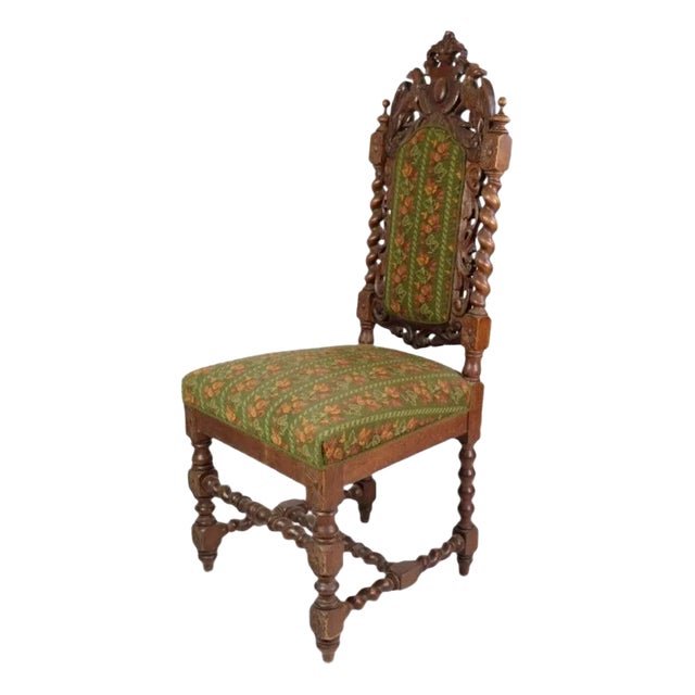 Renaissance Style High-Backed Chair in Solid Oak For Sale