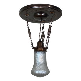 Art Nouveau Brass Chandelier with Iridescent Martelé Glass from Loetz, 1910s For Sale