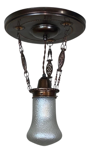 Art Nouveau Brass Chandelier with Iridescent Martelé Glass from Loetz, 1910s
