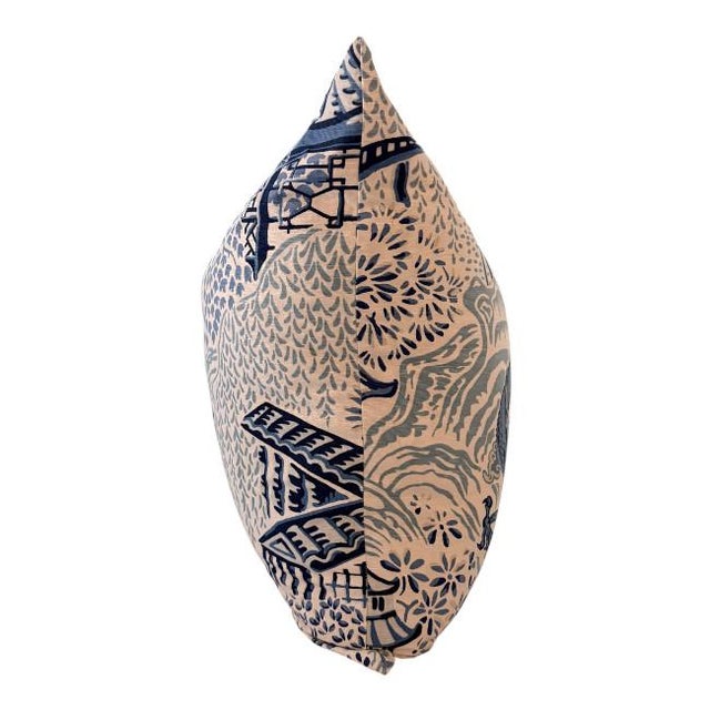 Mid-Century Modern Blue Chinoiserie Dragon Accent Pillow For Sale - Image 3 of 5
