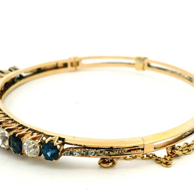 Blue Estate 6.00 Carat Diamond & Sapphire Hinged Bangle Bracelet For Sale - Image 8 of 10