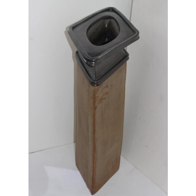 Brutalist Vase Form Glazed Pottery Sculpture For Sale - Image 12 of 13