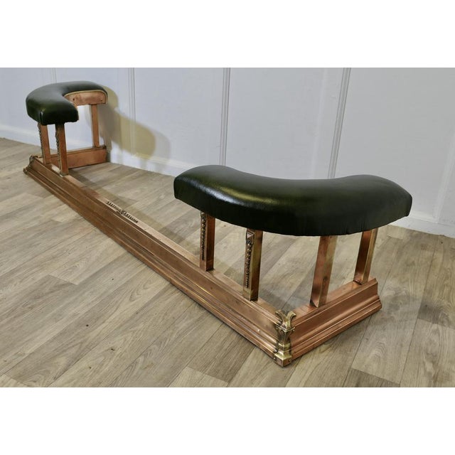 Art Deco Brass, Copper & Green Leather Club Fender For Sale - Image 3 of 8
