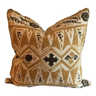 China Seas Biron Batik Camel Brown on Linen Geometric Patterned Pillow Cover For Sale