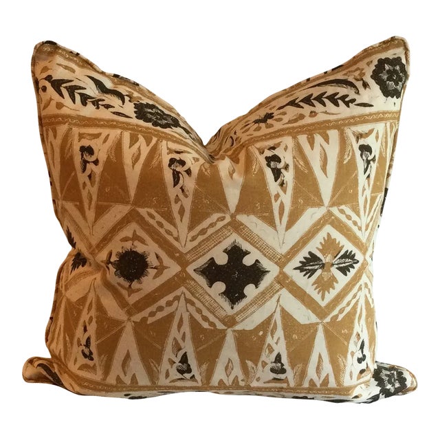 China Seas Biron Batik Camel Brown on Linen Geometric Patterned Pillow Cover For Sale