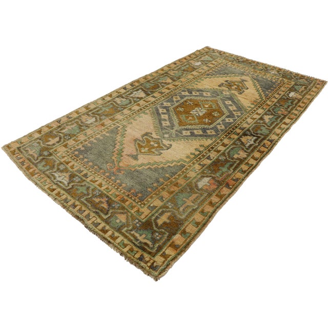 53184 Vintage Turkish Oushak Rug, 03'05 x 06'03. The Gilded Earth: A Vintage Turkish Oushak Masterpiece of Anatolian Grace...