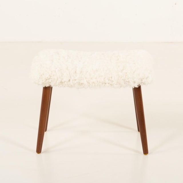 Mid-Century Modern Danish Ottoman in Sheepskin, 1970s For Sale - Image 3 of 6