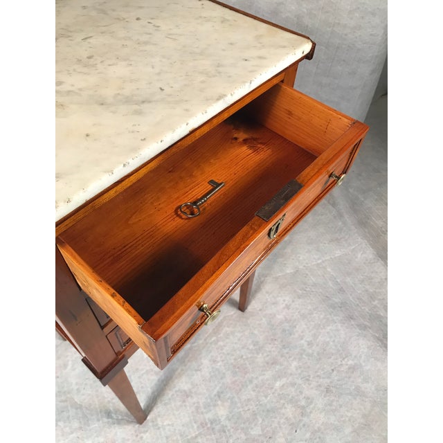 Wood 18th-Century French Louis XVI Cabinet in Carved Walnut With Marble Top For Sale - Image 7 of 7