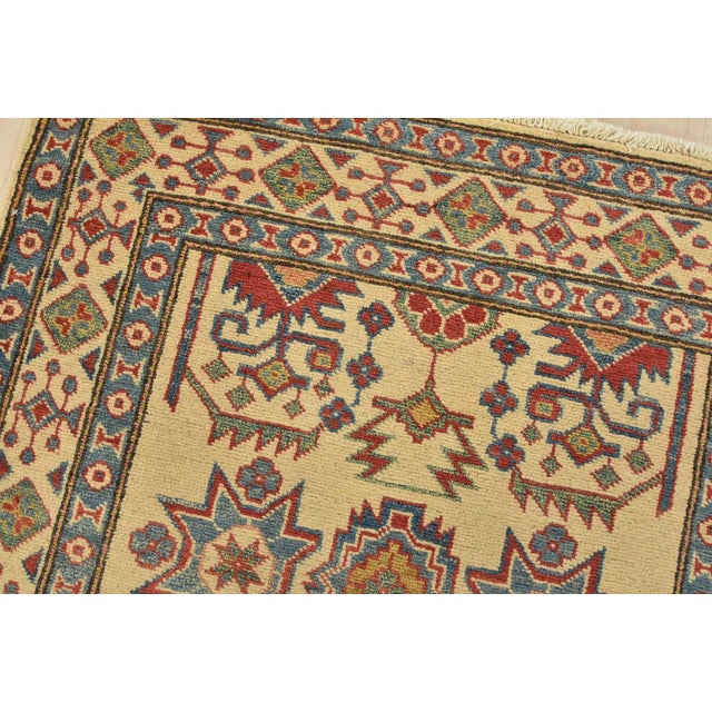 Kazak Rug 3’4” X 4’11” Beige Wool Tribal Hand-Knotted Oriental Carpet For Sale In Philadelphia - Image 6 of 11