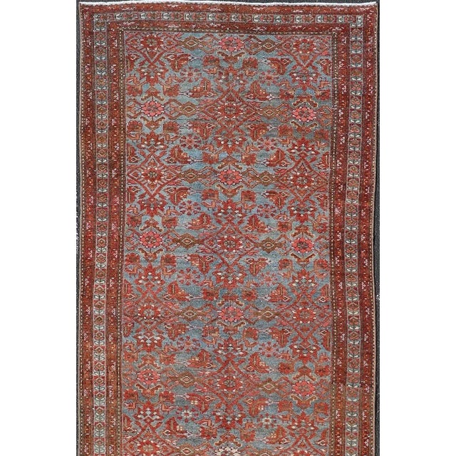 Textile Persian Malayer Runner With Sub-Geometric Design in Blue, Red and Taupe 3.9 X 12.10 For Sale - Image 7 of 13