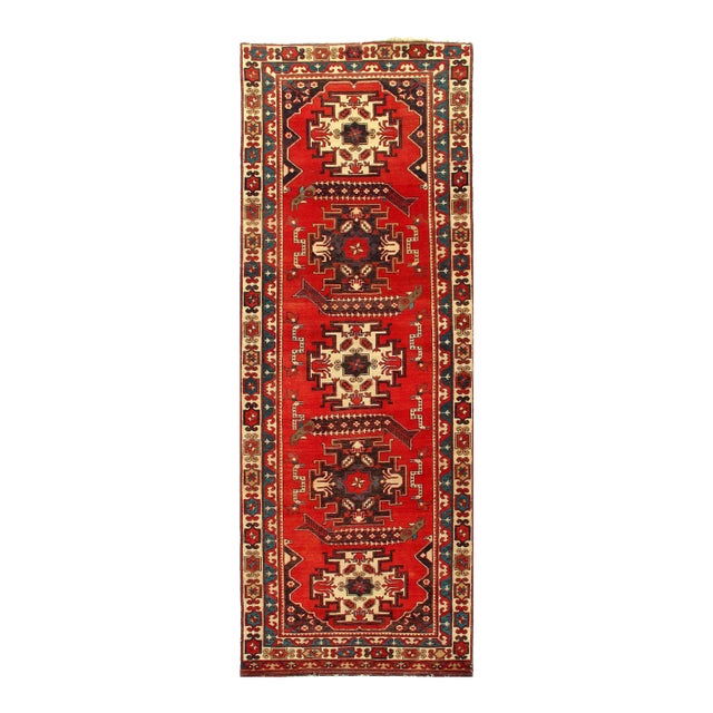 Rust Persian Hand Knotted Antique Heriz Runner For Sale