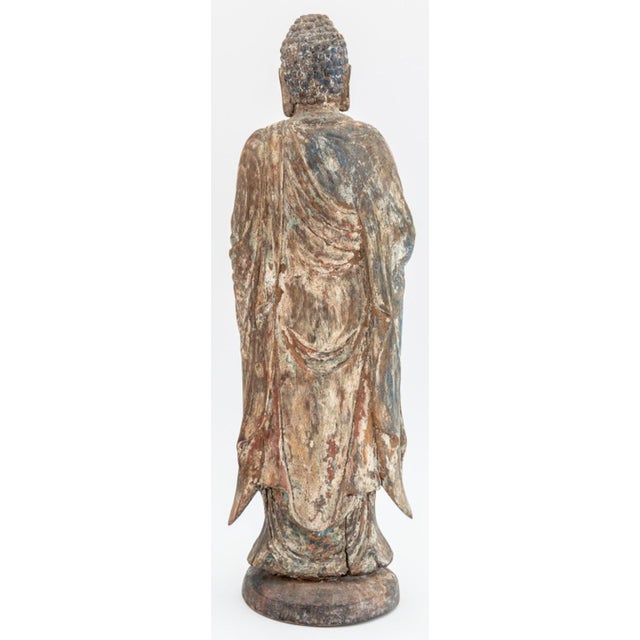 Early 19th Century Chinese Polychrome Painted & Carved Wood Buddha For Sale - Image 5 of 7