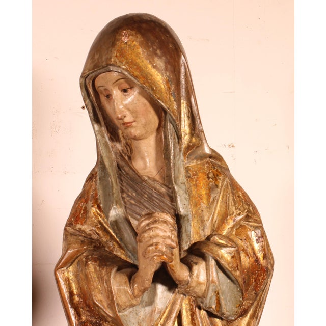 Spanish Artist, Saint John the Baptist and the Virgin Mary from a Crucifixion Group, 1500, Walnut, Set of 2 For Sale - Image 4 of 18