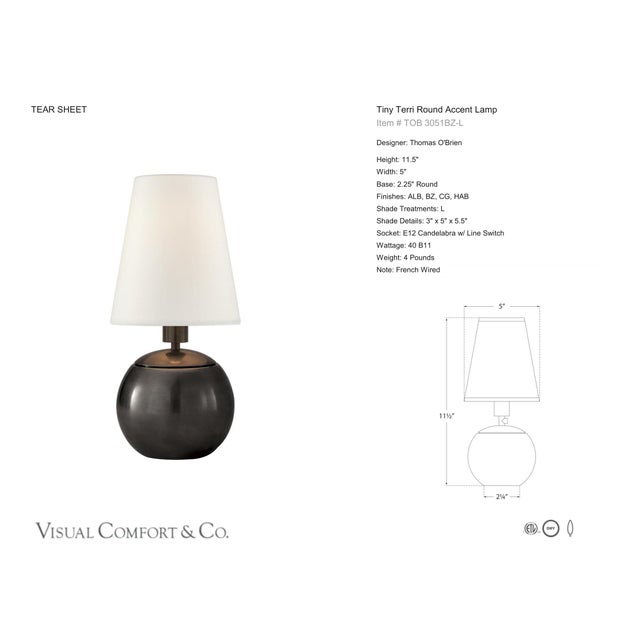 Thomas O'Brien by Visual Comfort Signature Tiny Terri Round Accent Lamp in Bronze with Linen Shade Designer: Thomas...