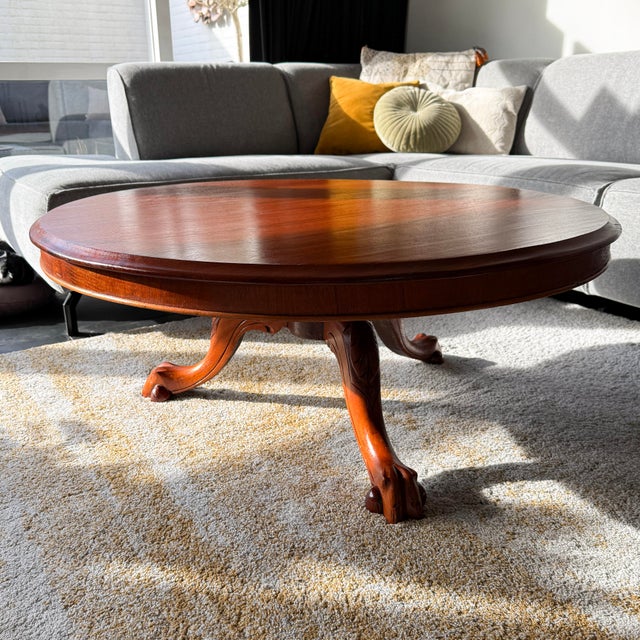 Antique Victorian Round Wooden Coffee Table with Carved Claw Feet, 1890s For Sale - Image 11 of 18