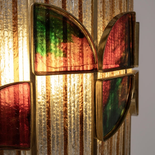 Gold Colored Glass and Brass Wall Lamp attributed to Albano Poli, Italy, 1960s, Set of 2 For Sale - Image 8 of 9