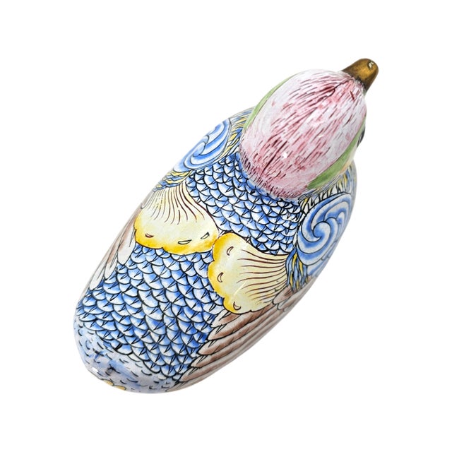 Vintage Chinese Cloisonné Enamel Copper Bird Trinket Box, Hand Painted, 5" For Sale - Image 10 of 18