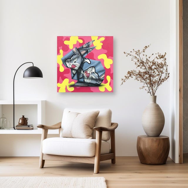 Textile Honor Y Conejos - Origami Inspired Looney Tunes Figurative Painting on Canvas Original Artwork by Emilio Rama For Sale - Image 7 of 9