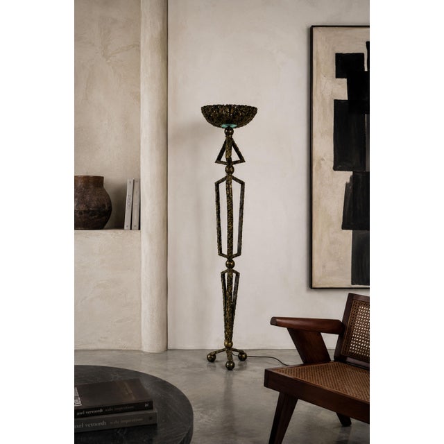 Dutch Brutalist Hand-Crafted Floor Lamp in Brass and Metal, 1980 For Sale - Image 9 of 12