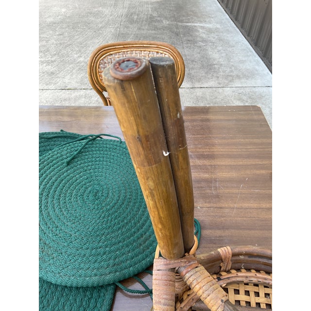1940s Calif Asia Bamboo Rattan Kitchen Dining Set 4 Chairs 1 Table - Set of 5 For Sale In Minneapolis - Image 6 of 12